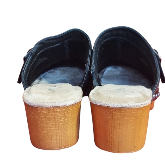 MIA Black Vegan Leather Silver Studded Clogs with Wooden Heel - Picture 7 of 14